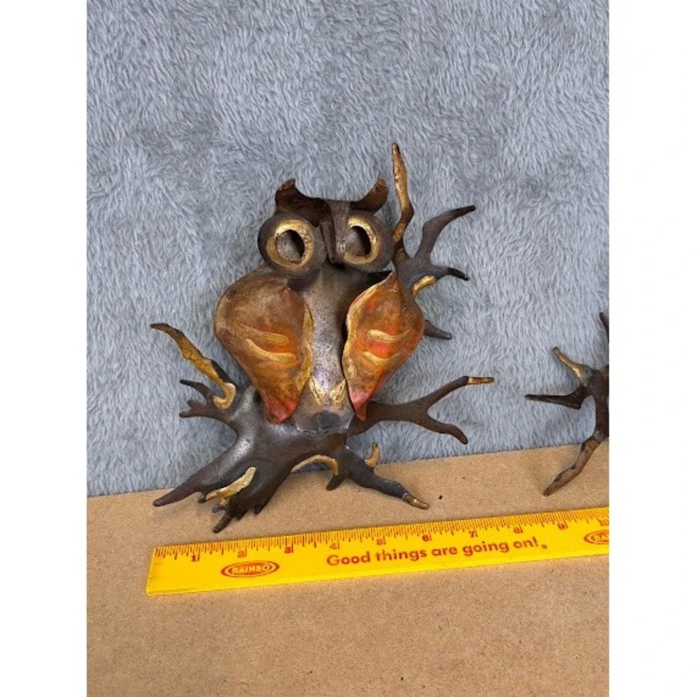 Vintage Brutalist Metal‎ Owl Wall Art Set Copper Brass Mid Century Modern Decor